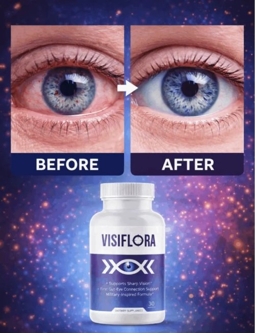 Front view of VisiFlora eye support formula designed to support clear vision and reduce eye strain